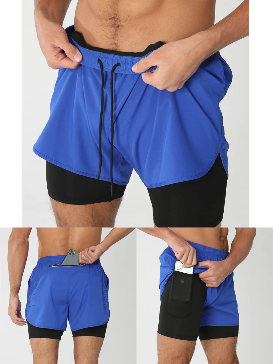 2025New Men Running Shorts Gym Sports Shorts 2 In 1 Quick Dry Workout Training Gym Fitness Jogging Short Pants Summer Men Shorts