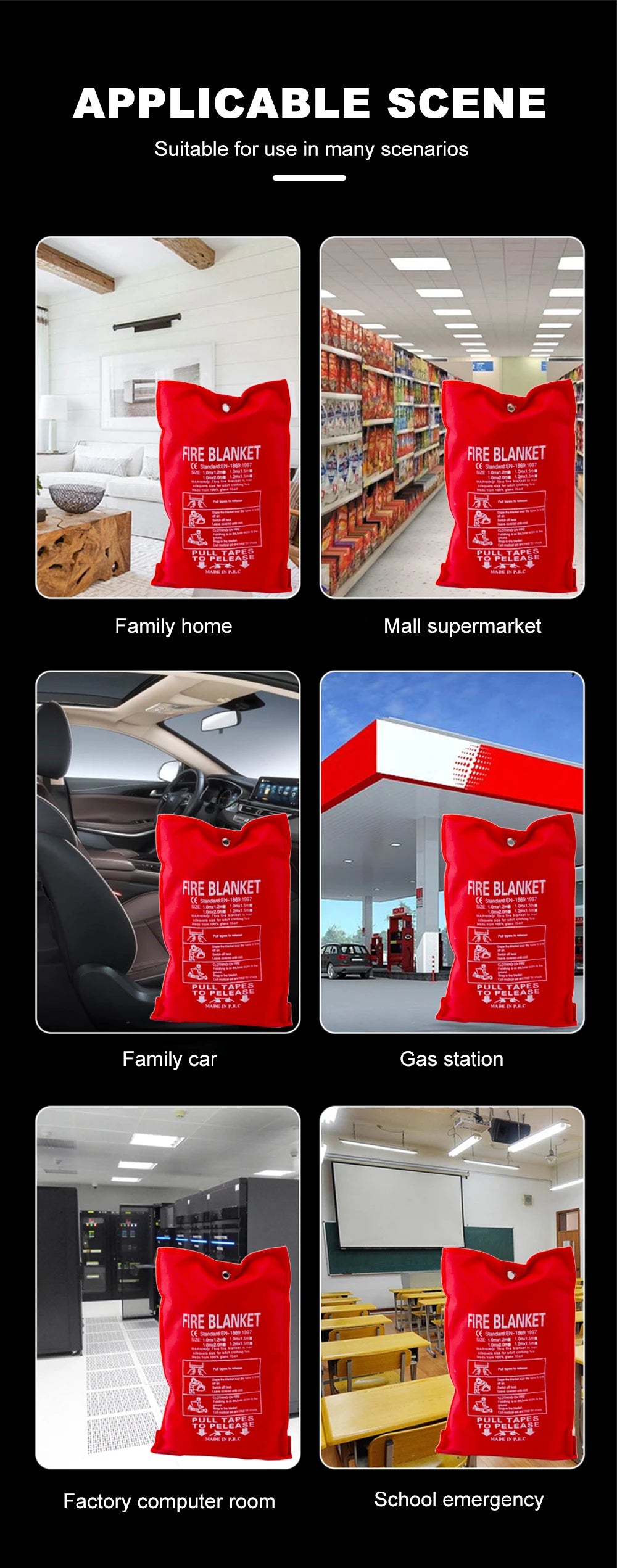 1M x 1M Fiberglass Fire Blanket Fire Flame Retardant Emergency Survival Fire Shelter Safety Cover Fire Extinguisher