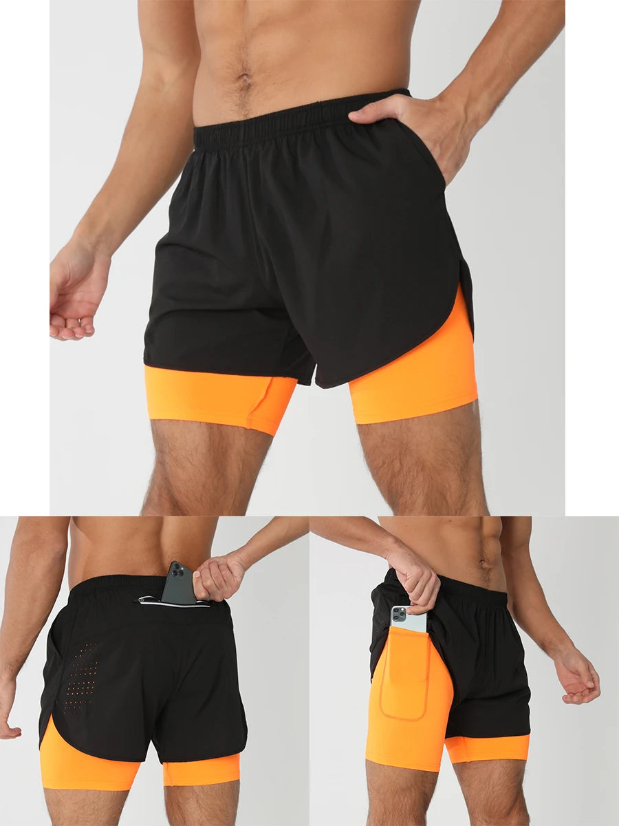 2025New Men Running Shorts Gym Sports Shorts 2 In 1 Quick Dry Workout Training Gym Fitness Jogging Short Pants Summer Men Shorts