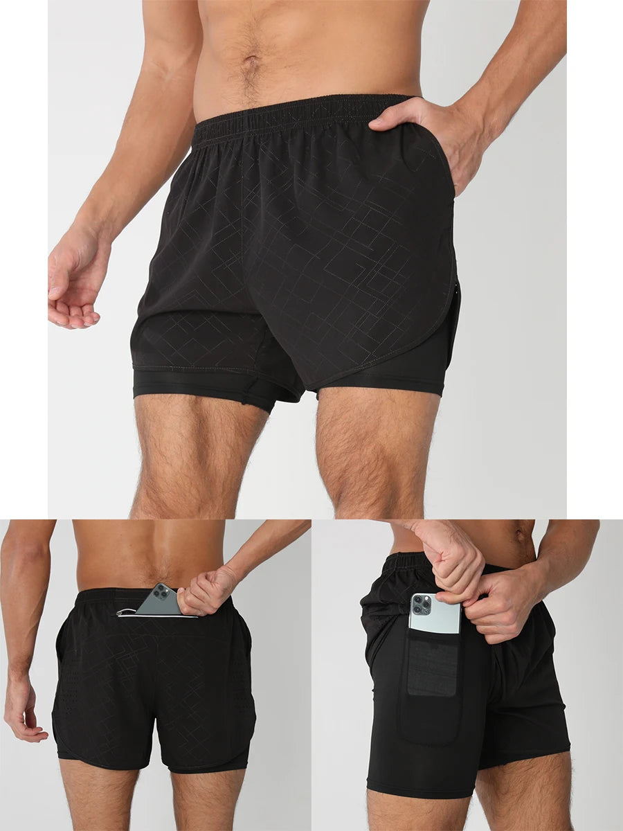 2025New Men Running Shorts Gym Sports Shorts 2 In 1 Quick Dry Workout Training Gym Fitness Jogging Short Pants Summer Men Shorts