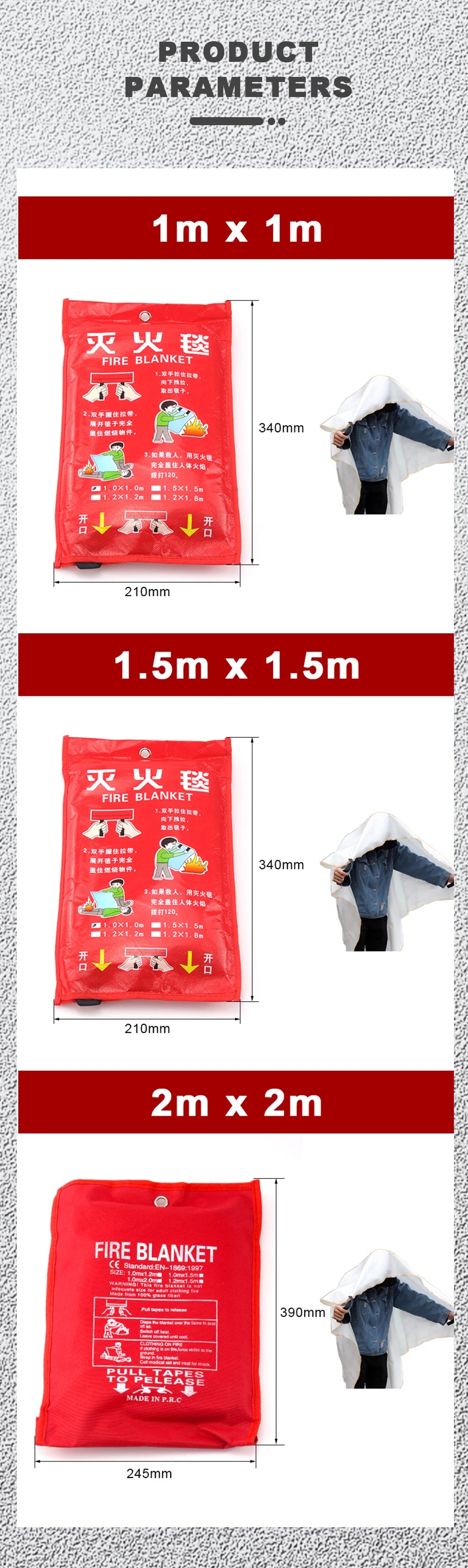 1M x 1M Fiberglass Fire Blanket Fire Flame Retardant Emergency Survival Fire Shelter Safety Cover Fire Extinguisher