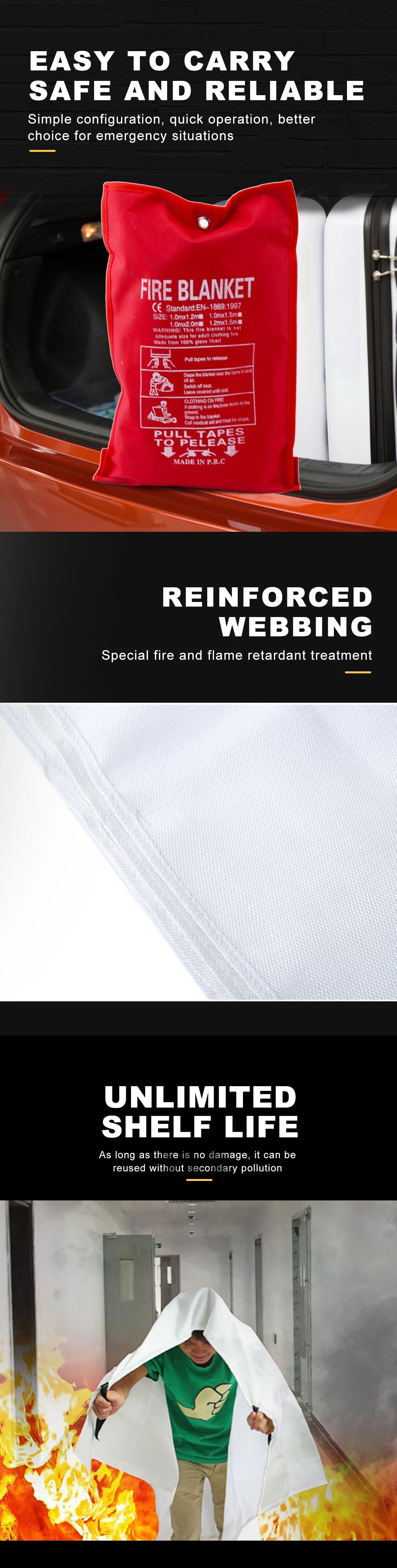 1M x 1M Fiberglass Fire Blanket Fire Flame Retardant Emergency Survival Fire Shelter Safety Cover Fire Extinguisher